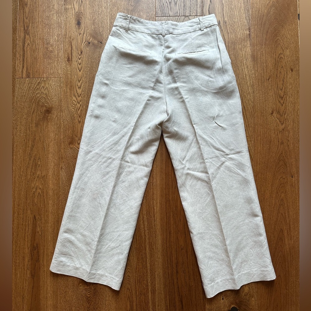 LOFT Peyton High Rise Wide Leg Trouser in Linen, Tan, Size 6 - Picture 6 of 8